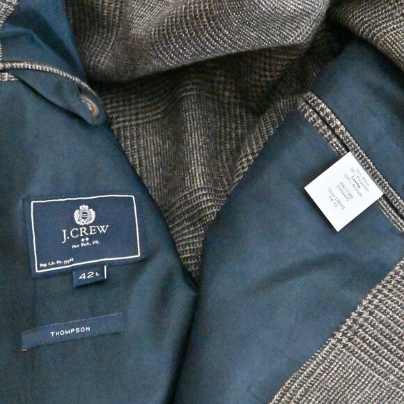 J. Crew Thompson Slim Fit Formal 100% Wool Check Brown Grey Suit Set 42L W34/L32 - Picture 7 of 16